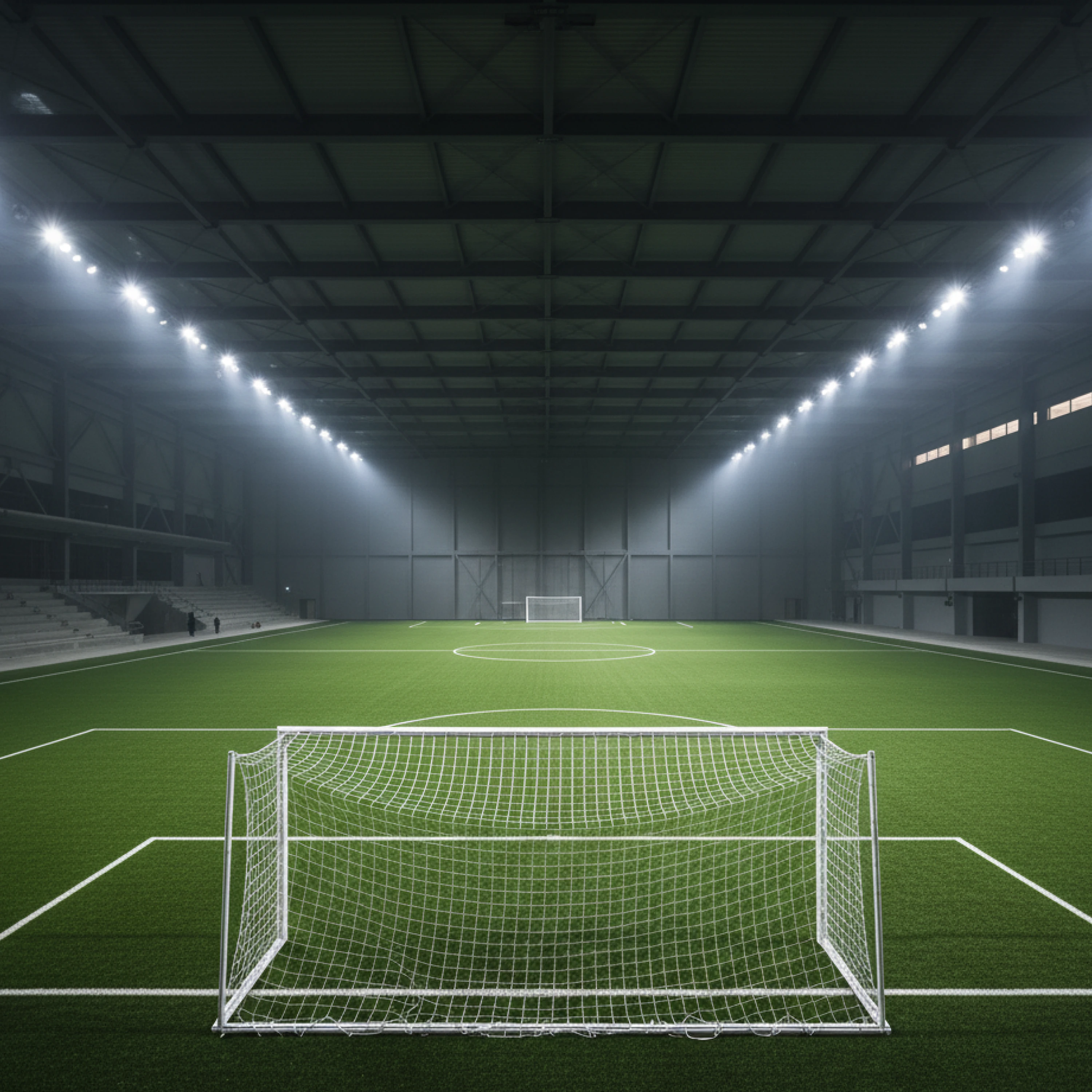 Children playing soccer on a turf field