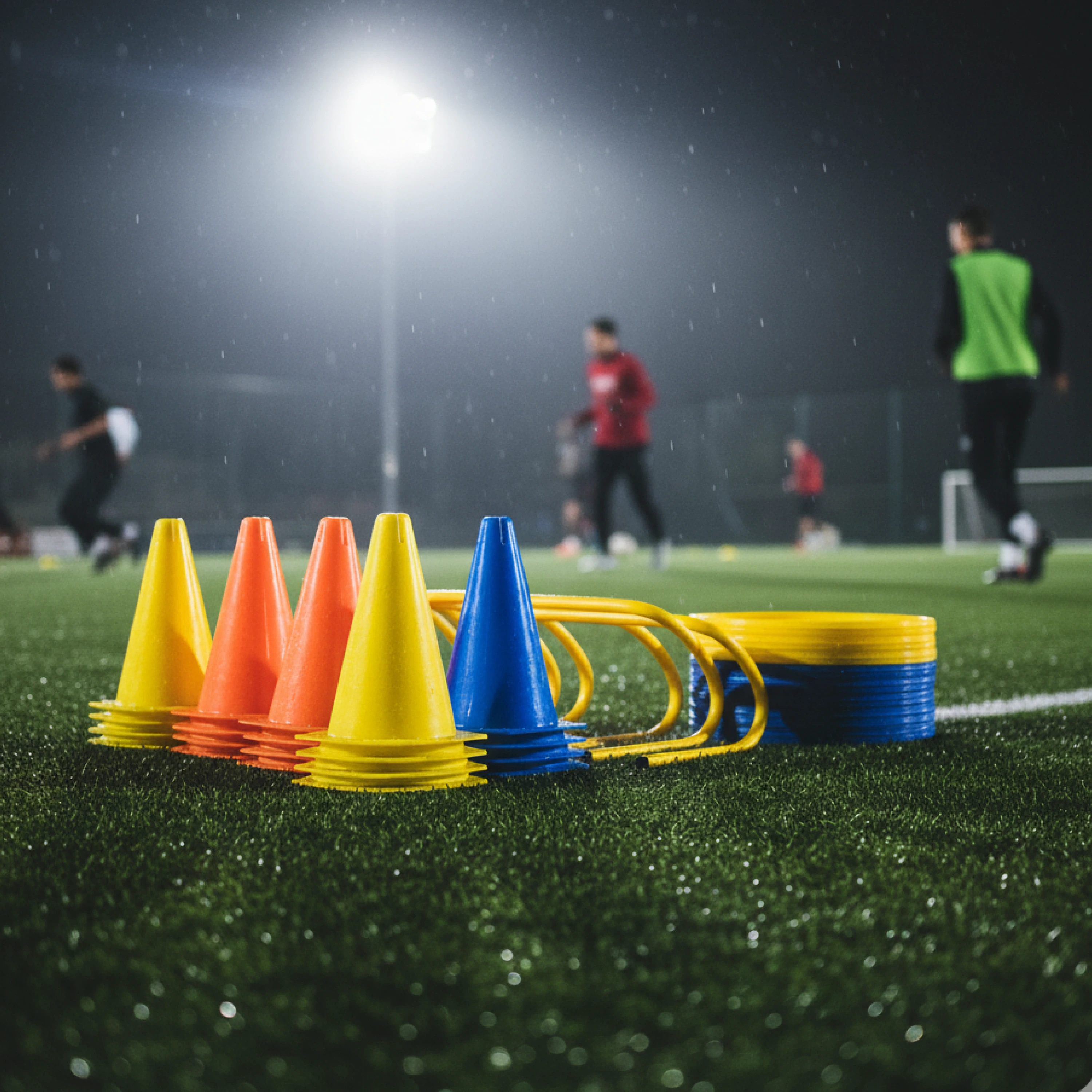 Children playing soccer on a turf field